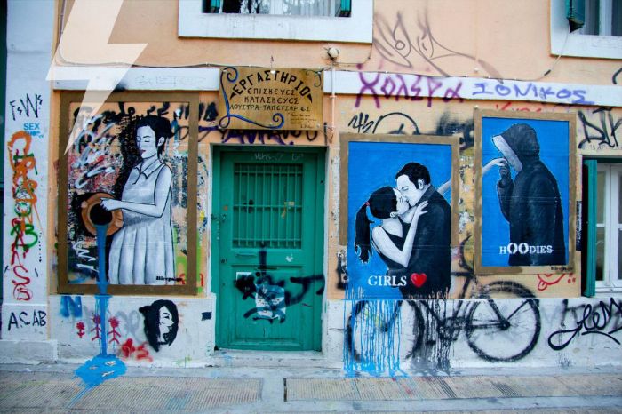 Παλαιότερο γκραφίτι του Bleeps στην Δερβενίων